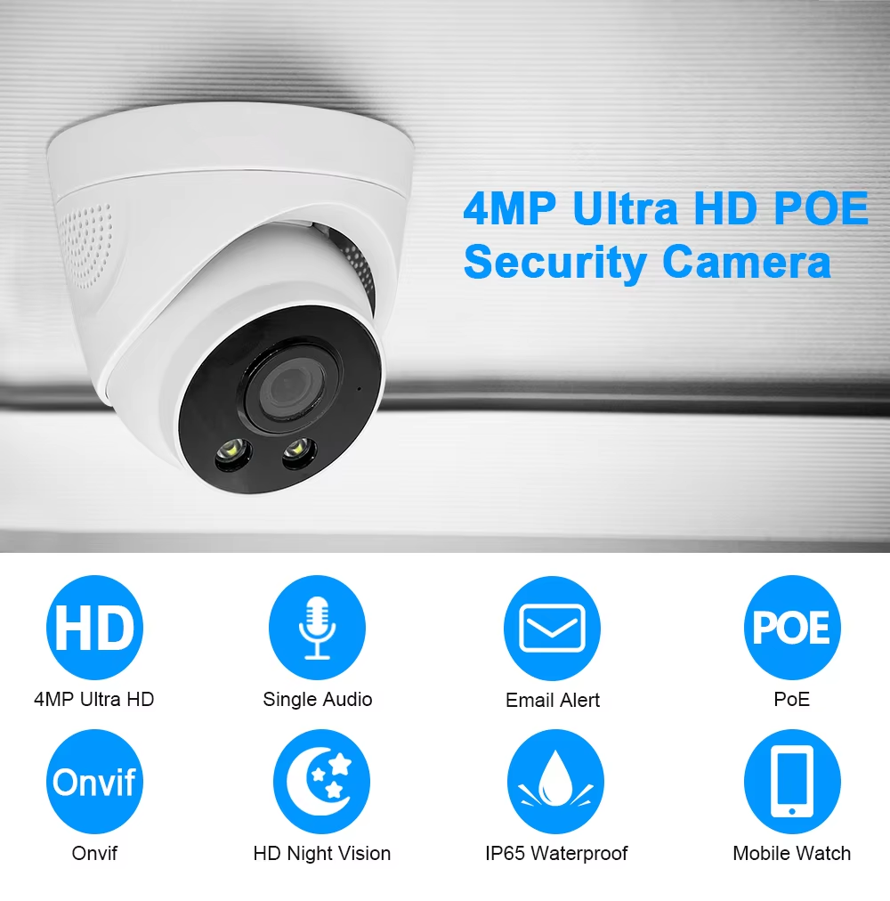 4.0MP Tuya Smart app inLifeCam Plastic Turret Dome POE IP Camera Full Color Night 