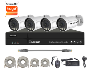 4CH Tuya Smart APP Outdoor Bullet POE H.265 NVR POE CCTV AI IP Cameras Kits Video Surveillance System