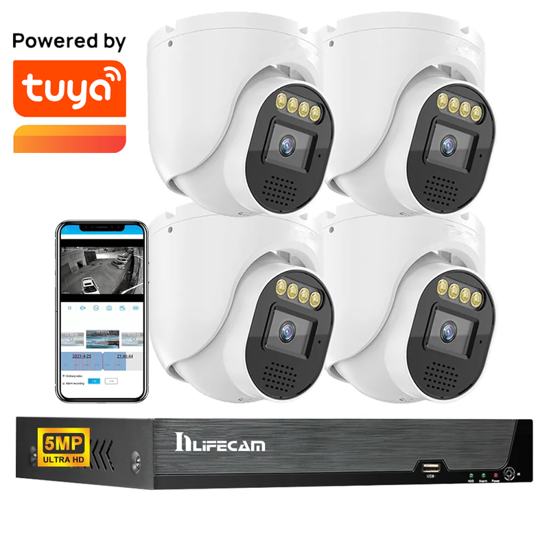 inLifeCam Tuya Smart APP 4CH 5.0MP Turret Dome Metal IP Camera Security Surveillance System NVR Kit Ai Motion Detection