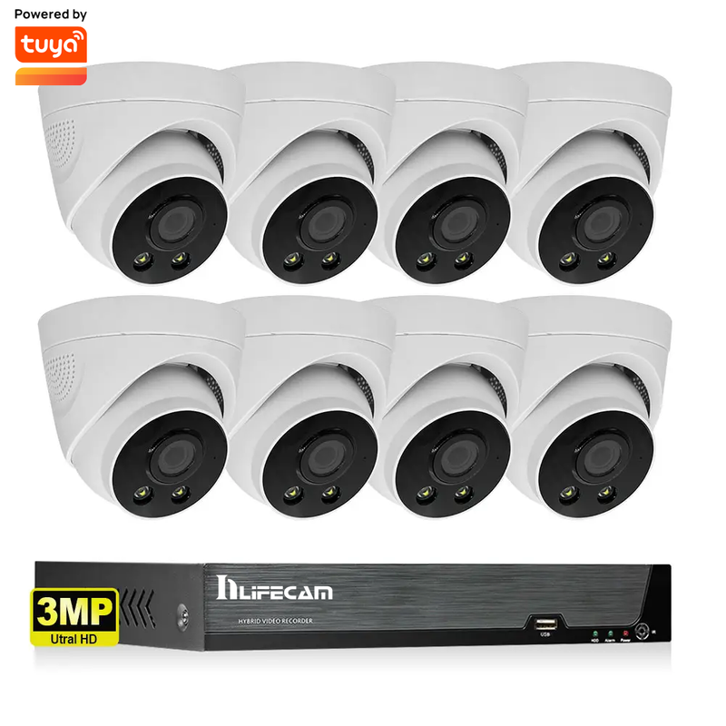 8CH inLifeCam Tuya Smart app 5.0MP Plastic POE Turret IP Camera NVR Kit Security Surveillance System IP Camera AI Motion Detection