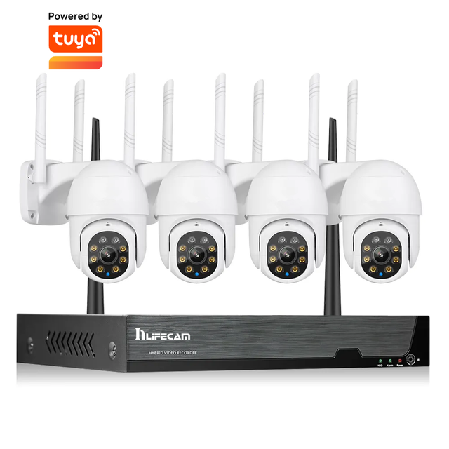 inLifeCam 4CH Tuya Smart APP Wireless NVR WIFI IP Kit PTZ IP Camera Security Surveillance System Outdoor CCTV Camera Set