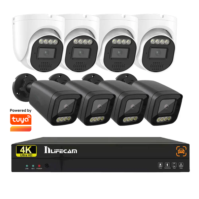 inLifeCam 8CH Tuya Smart APP Bullet+Turret Metal AI Human/PET Motion Detection POE NVR Security Surveillance Kit System