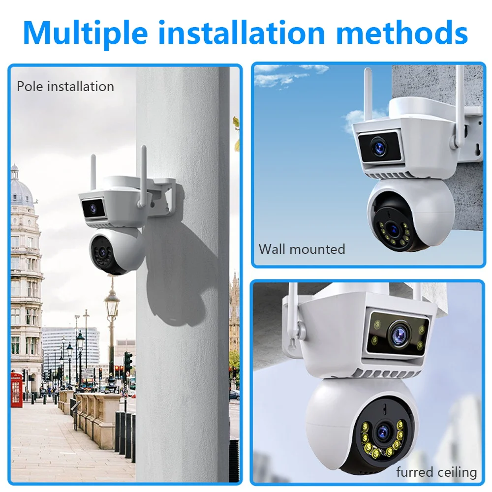  Tuya Smart APP3.0MP+3.0MP HD IP Camera Outdoor WiFi Dual Lens PTZ Camera 3MP Auto Tracking Video Surveillance Alarm