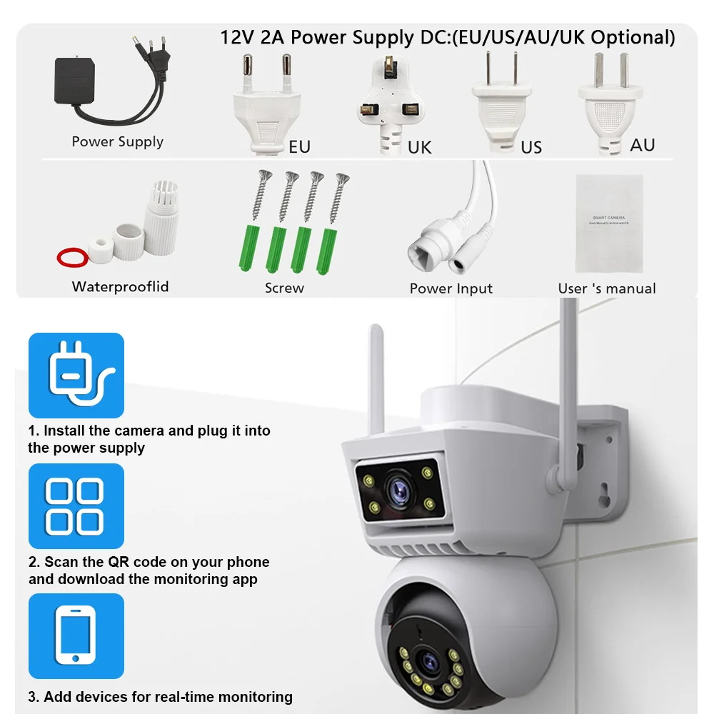  Tuya Smart APP3.0MP+3.0MP HD IP Camera Outdoor WiFi Dual Lens PTZ Camera 3MP Auto Tracking Video Surveillance Alarm