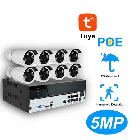 Tuya Smart APP ONVIF 8CH Human Montion Detection 5.0MP POE NVR Security Surveillance System IP Kit