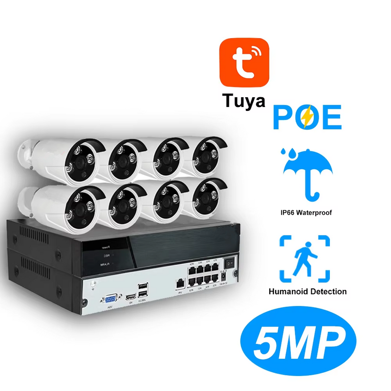 Tuya Smart APP ONVIF 8CH Human Montion Detection 5.0MP POE NVR Security Surveillance System IP Kit